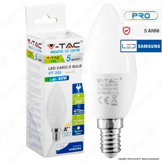 V-Tac PRO VT-255 Lampadina LED E14 4,5W Candela Chip Samsung - SKU