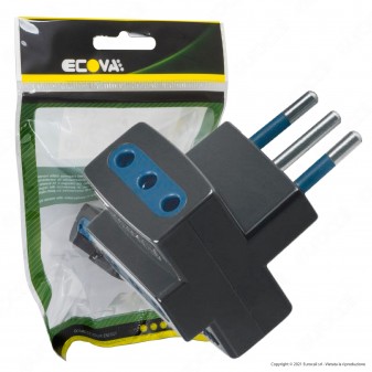 Ecova Adattatore Triplo con Spina 10A 2P+T e 3 Prese 10A 2P+T Colore