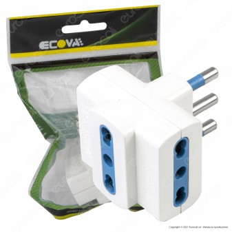 Ecova Adattatore Triplo con Spina 16A 2P+T e 3 Prese 10/16A 2P+T