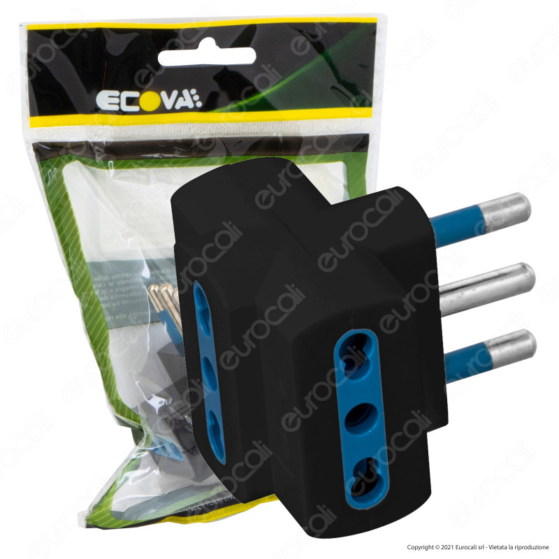 Ecova Adattatore Triplo con Spina 16A 2P+T e 3 Prese 10/16A 2P+T