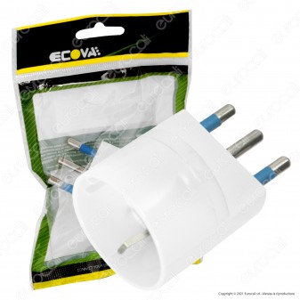Ecova Adattatore Singolo Spina 16A 2P+T con Presa 10A 2P+T + Schuko