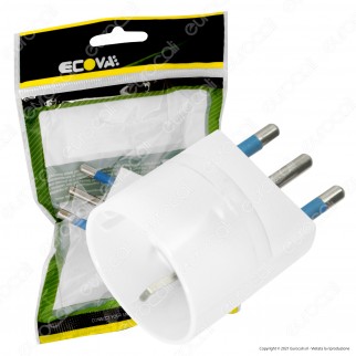 Ecova Adattatore Singolo Spina 16A 2P+T con Presa 10A 2P+T + Schuko