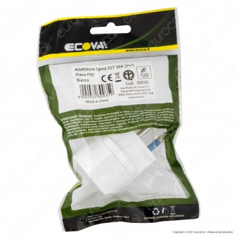 Ecova Adattatore Singolo Spina 16A 2P+T con Presa 10A 2P+T + Schuko
