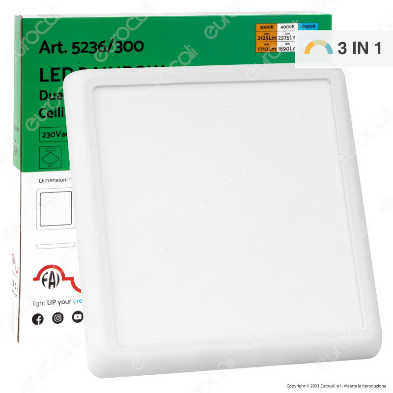 FAI Pannello LED Quadrato 18W/25W SMD Changing Color 3in1 da Incasso