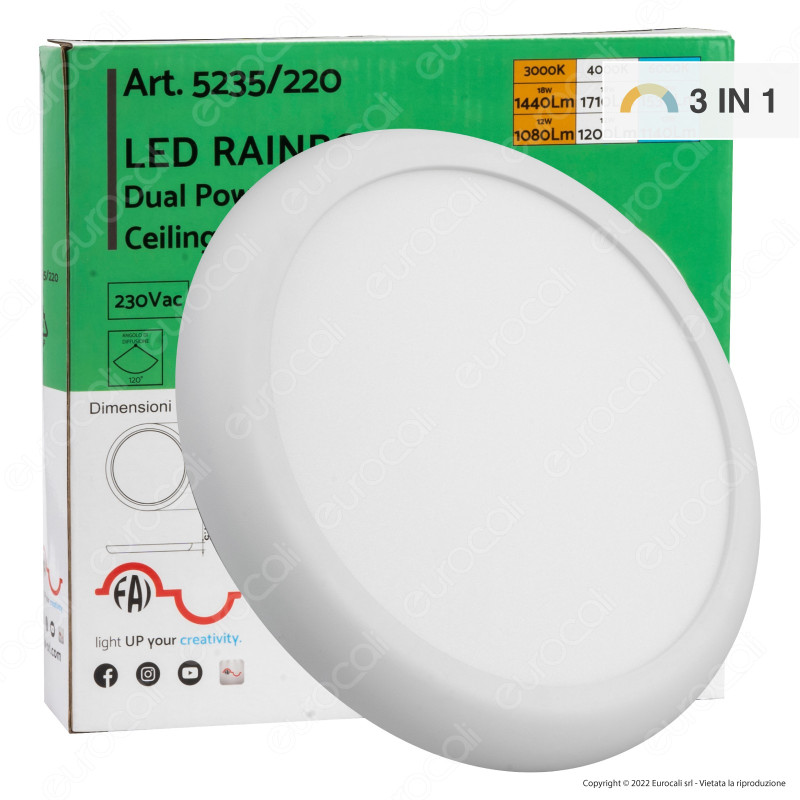 FAI Plafoniera LED Rotonda 12W/18W SMD Changing Color 3in1 da Incasso