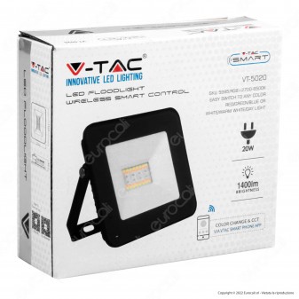 V-Tac VT-5020 Faro LED 20W con Wireless Smart Control RGB+W