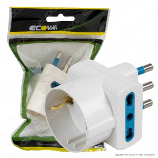 Ecova Adattatore Triplo con 1 Presa Centrale Schuko + 10A 2P+T e 2