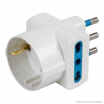 Ecova Adattatore Triplo con 1 Presa Centrale Schuko + 10A 2P+T e 2