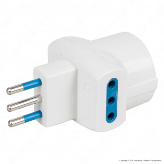 Ecova Adattatore Triplo con 1 Presa Centrale Schuko + 10A 2P+T e 2