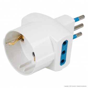 Ecova Adattatore Triplo con 1 Presa Centrale Schuko + 10A 2P+T e 2