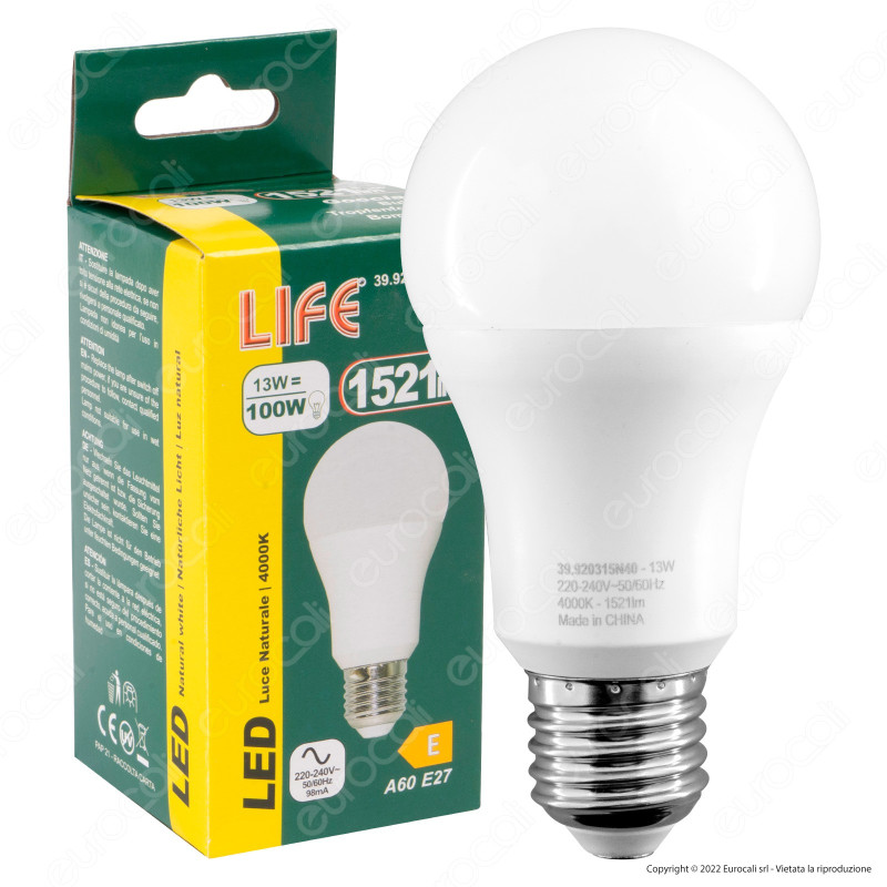 Life Lampadina LED E27 13W Bulb A60 Goccia SMD - mod.
