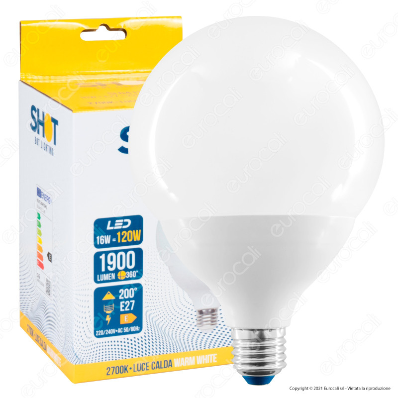 Bot Lighting Shot Lampadina LED E27 16W Globo G120 - mod. SLD4121X2B
