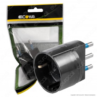 Ecova Adattatore Singolo Spina 16A 2P+T con Presa 10A 2P+T + Schuko