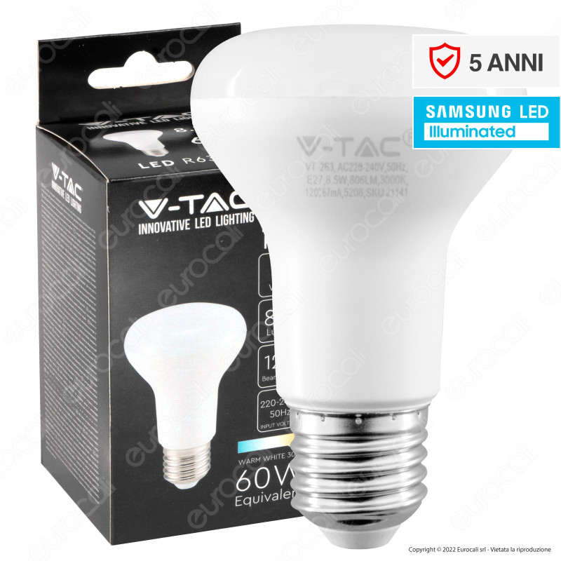 V-Tac VT-263 Lampadina LED E27 8.5W Reflector R63 SMD Chip