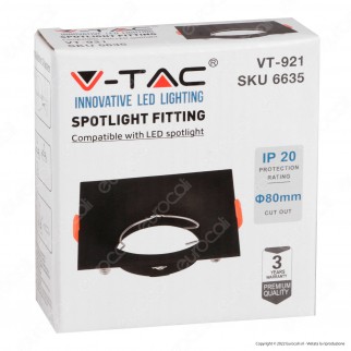 V-Tac VT-921 Portafaretto Quadrato Fisso da Incasso per Lampadine