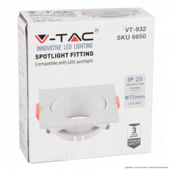 V-Tac VT-932 Portafaretto Quadrato Orientabile da Incasso per