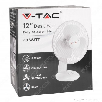 V-Tac VT-4012-3 Ventilatore Oscillante da Tavolo 40W a 3 Pale Colore