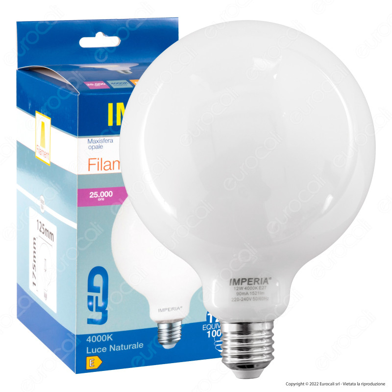 Imperia Lampadina LED E27 12W Globo G125 Filament Milky - mod.