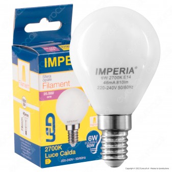 Imperia Lampadina LED E14 6W MiniGlobo G45 Sfera Filament Milky
