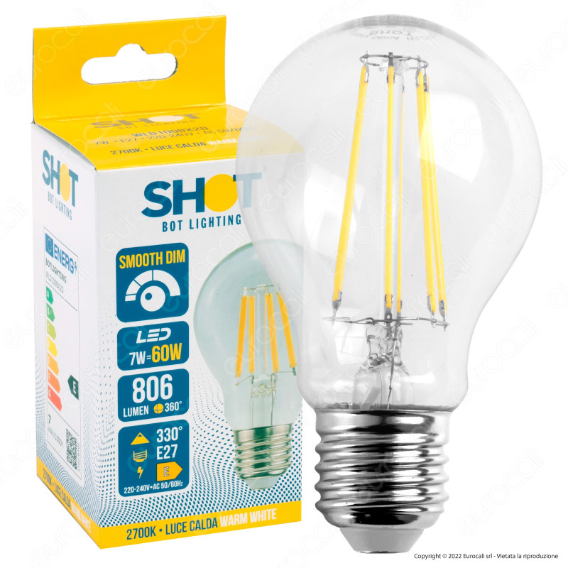 Bot Lighting Shot Lampadina LED E27 7W Bulb A60 Filamento Extra-Lungo