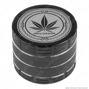 Grinder Tritatabacco 4 Parti in Metallo Fantasia Amsterdam Colore Nero
