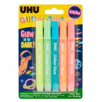 UHU Glitter Glue Glow In The Dark Colla Colorata Fosforescente a