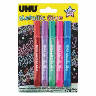 UHU Metallic Glue Colla Colorata Metallizzata a Penna - Blister con 5