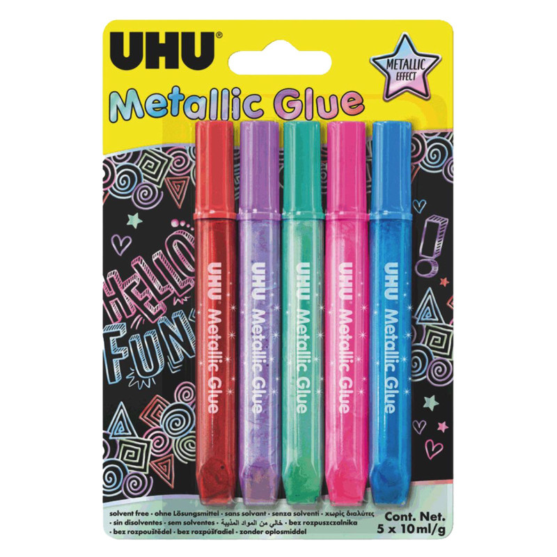 UHU Metallic Glue Colla Colorata Metallizzata a Penna - Blister con 5