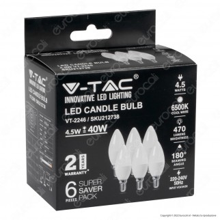 V-Tac VT-2246 Super Saver Pack 6x Lampadina LED E14 4.5W Candle
