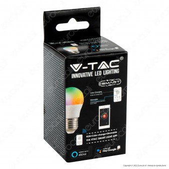 V-Tac Smart VT-5124 Lampadina LED Wi-Fi E27 5.5W MiniGlobo G45 RGB+W
