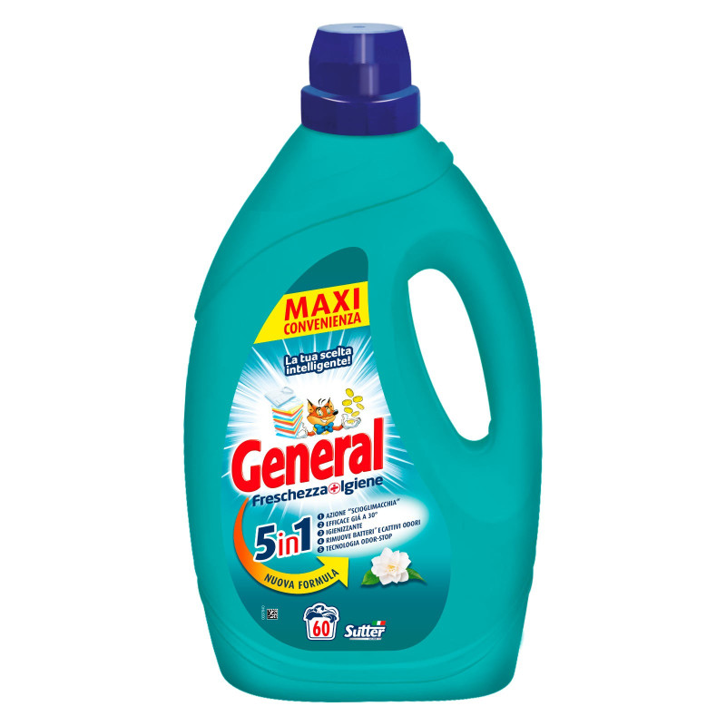 General Freschezza + Igiene 5in1 Detersivo Liquido per Lavatrice 60