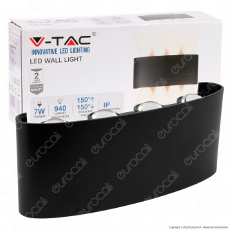 V-Tac VT-848 Lampada LED da Muro 7W Wall Light Nera con 8 LED