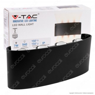 V-Tac VT-848 Lampada LED da Muro 7W Wall Light Nera con 8 LED