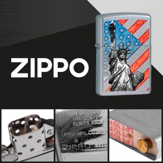 Zippo Accendino a Benzina Ricaricabile ed Antivento con Fantasia Flag