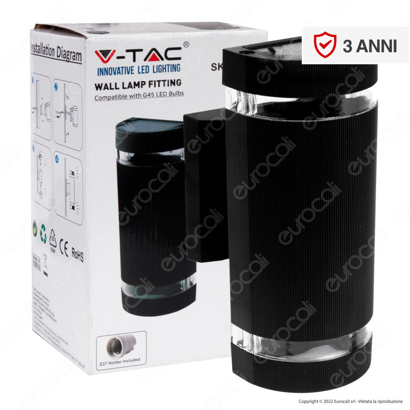 V-Tac VT-967 Portalampada da Muro con Doppio Attacco E27 per