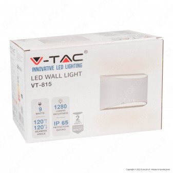 V-Tac VT-815 Lampada LED da Muro 9W Wall Light Bianca con