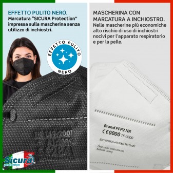 Sicura Protection 50 Mascherine Protettive Colore Nero Elastici Neri