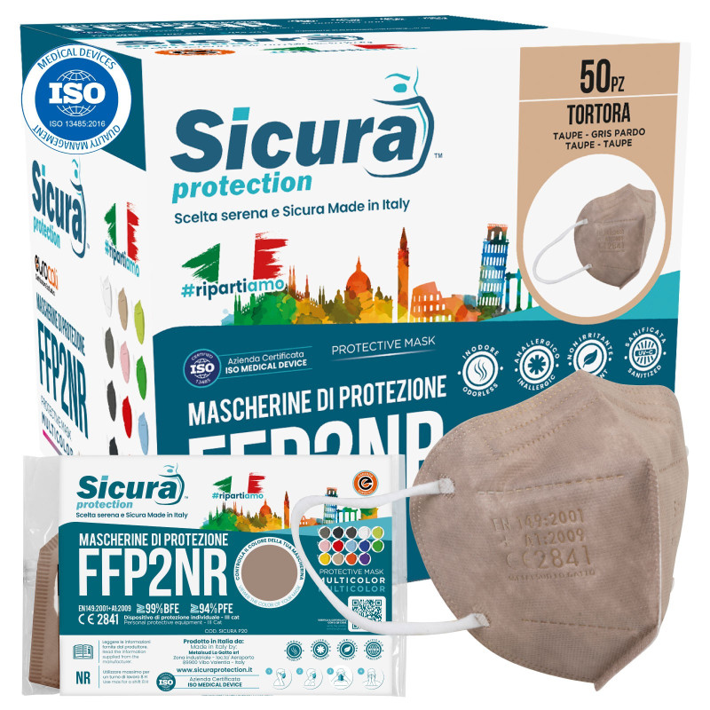 Sicura Protection 50 Mascherine Protettive Colore Tortora Filtranti