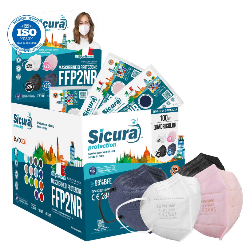 Sicura Protection Espositore con 100 Mascherine Protettive Colorate