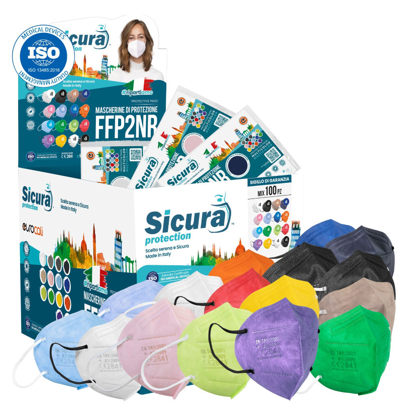 Sicura Protection Espositore con 100 Mascherine Protettive Colorate