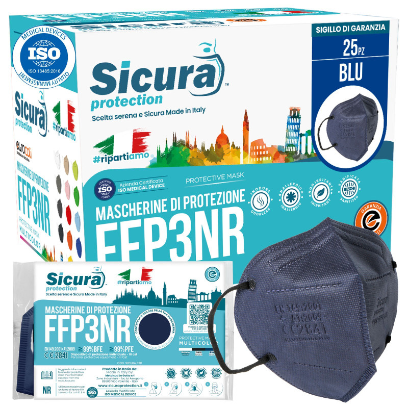 Sicura Protection 25 Mascherine Protettive Colore Blu Filtranti