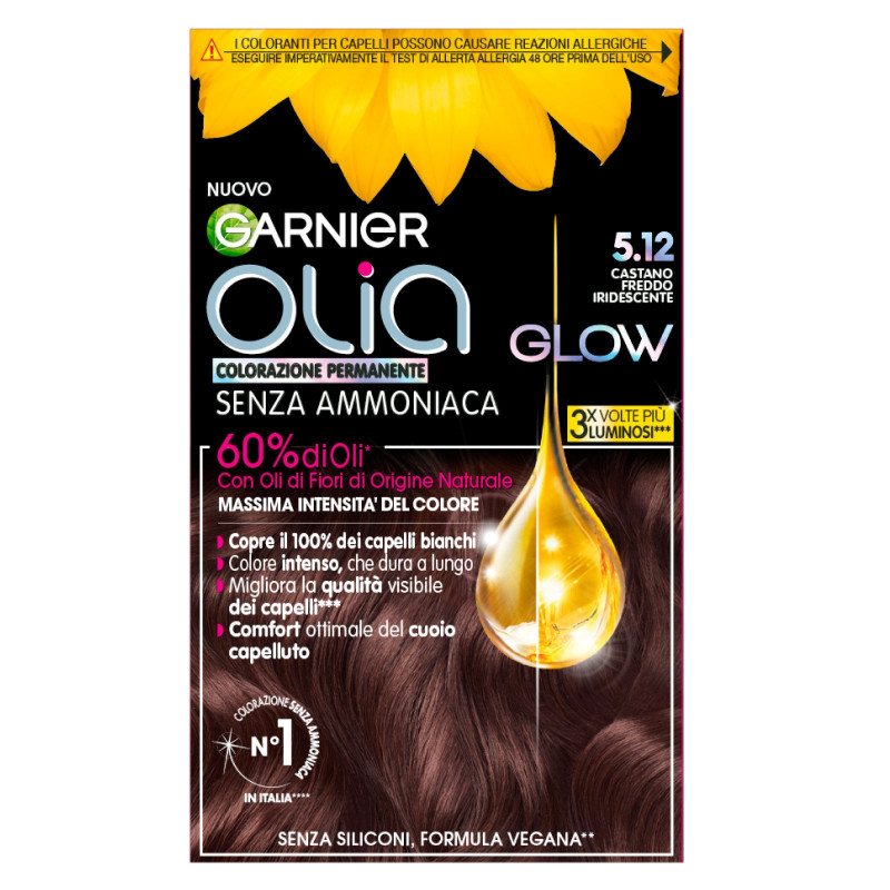Garnier Olia Glow Tinta Permanente per Capelli 5.12 Castano Freddo