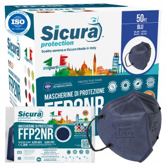 Sicura Protection 50 Mascherine Protettive Colore Blu Elastici Neri