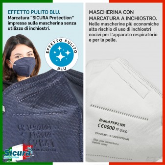 Sicura Protection 50 Mascherine Protettive Colore Blu Elastici Neri