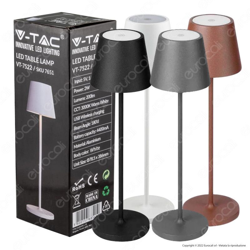 V-Tac VT-7522 Lampada LED da Tavolo 2W Touch Dimmerabile in Alluminio
