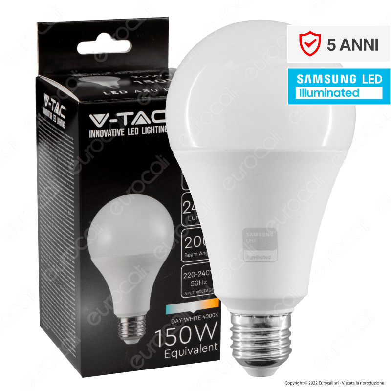 V-Tac VT-233 Lampadina LED E27 20W Bulb A80 Goccia SMD Chip