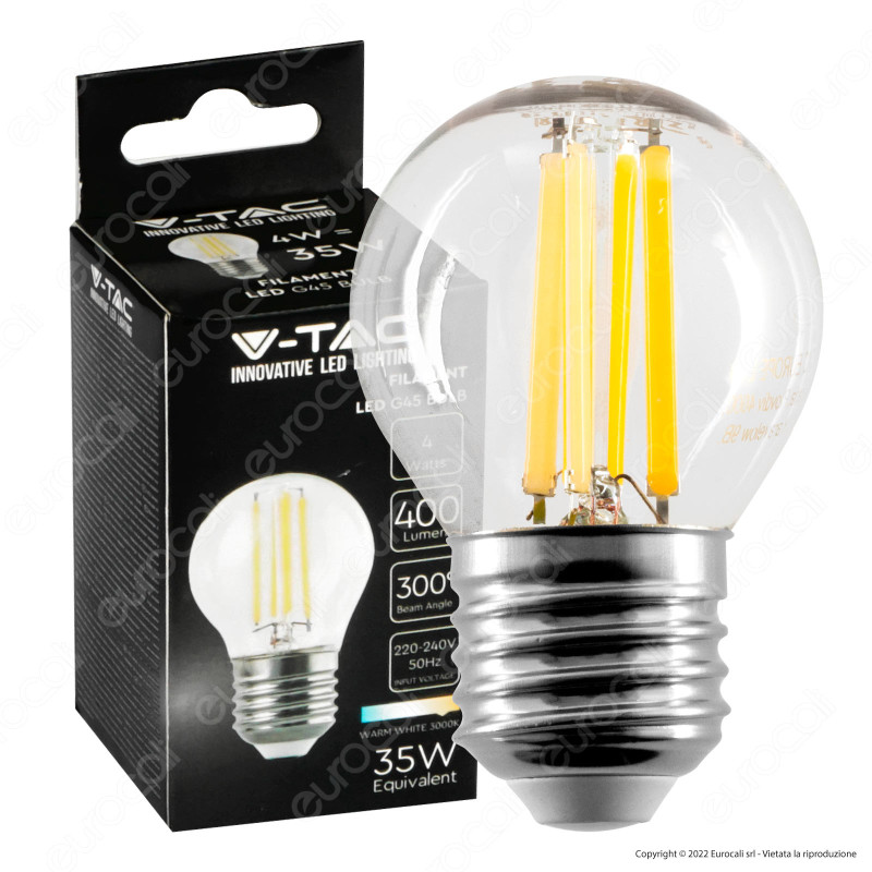 V-Tac VT-1980 Lampadina LED E27 4W Bulb G45 MiniGlobo Filament