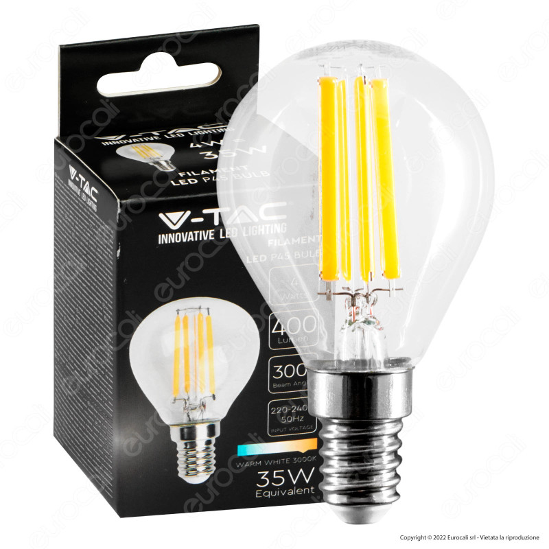 V-Tac VT-1996 Lampadina LED E14 4W Bulb P45 MiniGlobo Filament