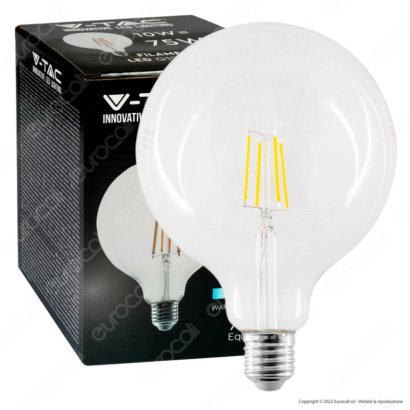 V-Tac VT-1979 Lampadina LED E27 10W Bulb G125 Globo Filament