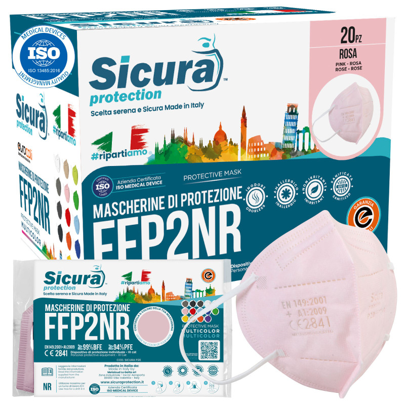 Sicura Protection 20 Mascherine Protettive Colore Rosa Monouso con